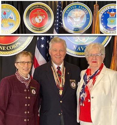Chaplain Barbara Butcher, Commander Paul Brown and Regent Carole Campbell at MOWW Luncheon