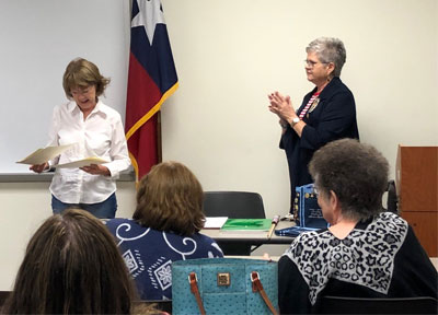Immediate Past Regent being recognized for her service to the chapter by Regent during the September 11, 2018 meeting.